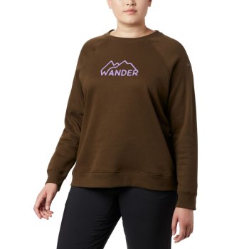 Columbia Sweater Dames, Hart Mountain Long Sleeve Graphic Crew Plus Size Olijfgroen, 59PJUXFBT